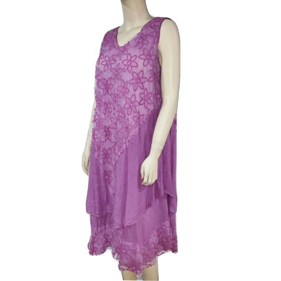 Park Moda Lagenlook Dress Asymmetric Floral Purple - Picture 2 of 12